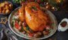 Roast turkey with delectable chestnut stuffing: a succulent and festive centerpiece for special occasions.