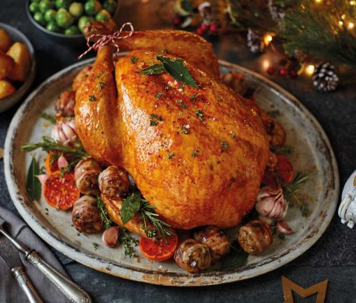 Roast turkey with delectable chestnut stuffing: a succulent and festive centerpiece for special occasions.