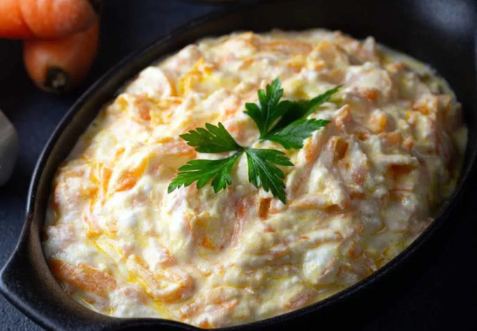 Delicious and healthy carrot yogurt dip with a creamy texture and vibrant orange color